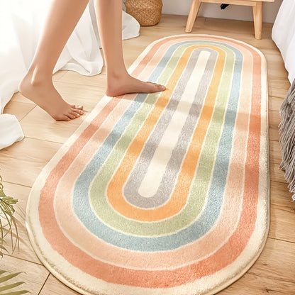 [Top Pick] Cozy Rainbow Striped Area Rug - Plush, Easy-to-Clean Carpet for Bedroom, Living Room, and Home - 119.38x40.64 cm