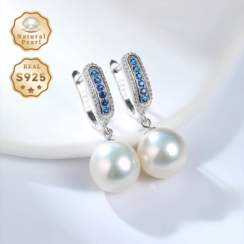 Yueying Gift Box: A must-have pair of 11-12mm large grain, strong light, micro-flawless round natural freshwater pearl dangle earrings for women's fashion. Made with S925 silver, these earrings come in a beautiful gift box. Please note that due to the