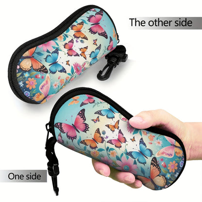 Portable and stylish, this soft neoprene eyeglasses case features a colorful butterfly pattern and comes with a key chain. Perfect for men and women, this anti-pressure case will keep your glasses safe and secure.