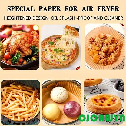 [Bestseller] Get 100pcs of CJORWYN Non-Stick Air Fryer Liners, 20.07cm Round Disposable Parchment Paper, Oil-Resistant, with Easy Clean-Up. Perfect for Baking, Roasting, and Microwave Use. Ideal for Holiday Cooking like Christmas, Halloween