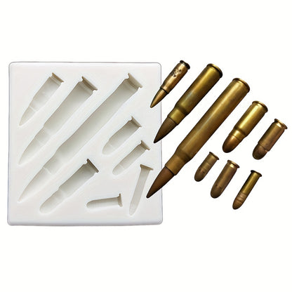 1 piece Gun Bullet Chocolate Mold, 3D Silicone Mold in the shape of a Pistol AK Rifle, ideal for making candy, fondant, and other treats. A must-have for baking enthusiasts, this tool is perfect for creating unique and fun kitchen creations.