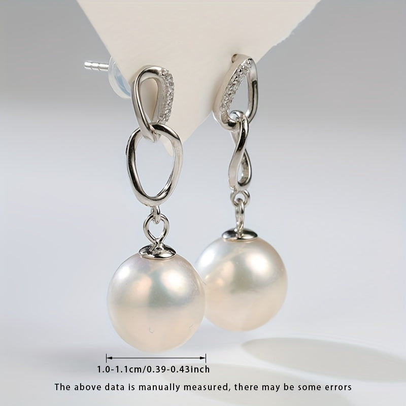 [Elegant Gift Box] [Essential Gift] Stylish Dangling Pearl Earrings for Women, Made with S925 Silver and 10-11mm Round Natural Freshwater Pearls by Cuiwei. [Note: Natural pearls may vary in shape and color, pattern colors and positions are random]