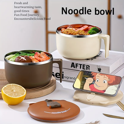 1 piece of 304 Stainless Steel Instant Noodle Bowl, featuring a large capacity and a lid for added convenience. This dual-purpose bowl can be used as portable tableware that is anti-scalding. Perfect for students to use as a lunch box (Not suitable for