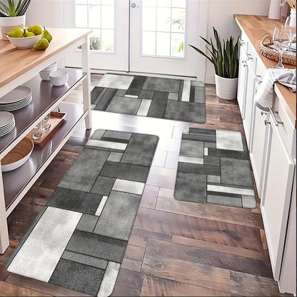 1 piece of Geometric Print Kitchen Mat with non-slip, oil-proof, and waterproof features. This runner rug is dirt-resistant, machine washable, and is suitable for use as an entrance doormat or in the kitchen, living room, laundry room, and bathroom. It