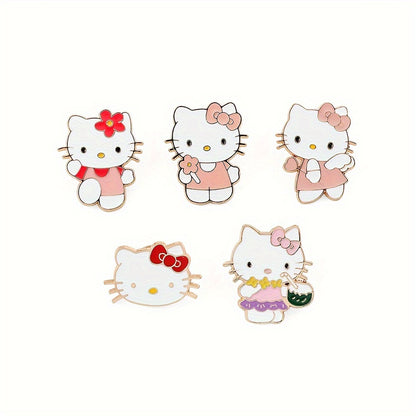 [Officially Licensed] Set of 5/10 Hello Kitty Brooches for both Men and Women, featuring Hello Kitty as a Guitarist and Chef. These Fashionable Enamel Pins are made of Metal Paint, perfect for decorating Backpacks, Clothing, or Wallets.