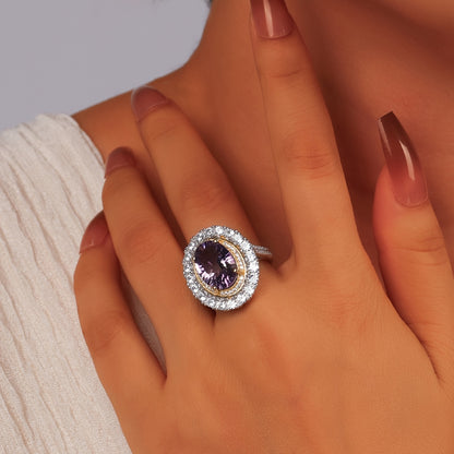 1 piece of elegant oval purple gemstone set in 925 sterling silver, perfect for an anniversary ring for women. This glittering royal fashion jewelry is ideal for weddings, engagements, and parties. A stunning Valentine's Day gift that can be worn all