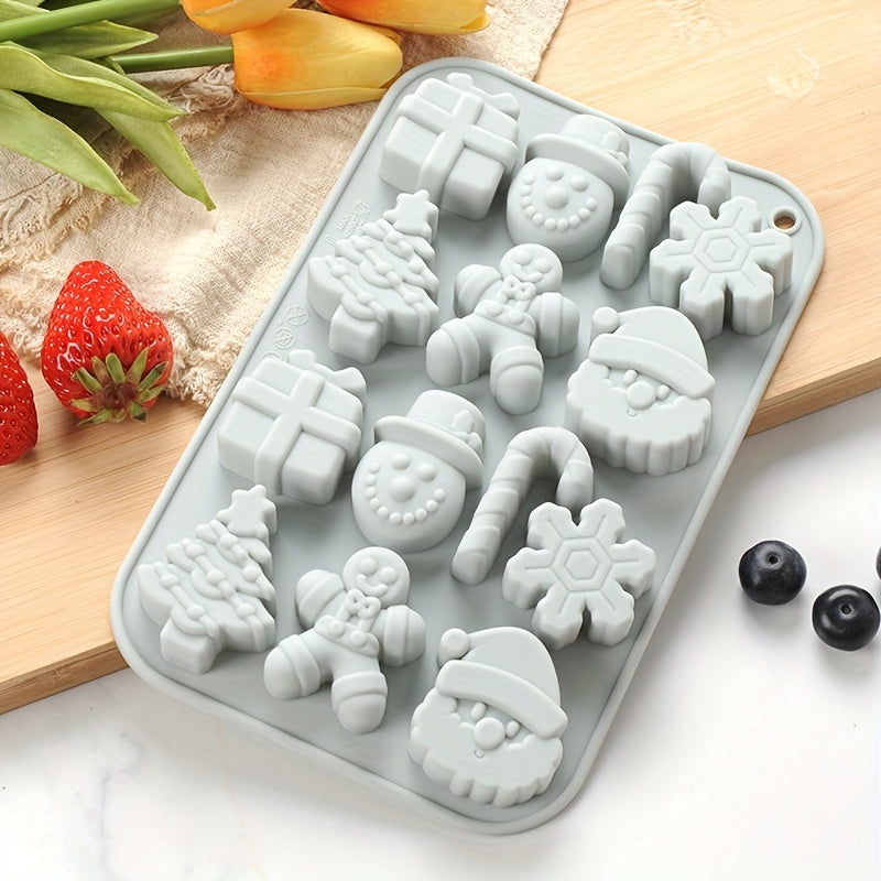 1 piece of a Christmas Chocolate Mold, 3D Silicone Mold with 14 cavities for cakes and puddings. Includes baking tools, kitchen gadgets, and accessories.