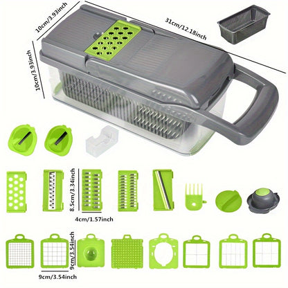 - Kitchen Set includes 1 Vegetable Chopper, 22in1/15in1 Slicer, Manual Food Grater, and Onion Mincer Cutter
- Multifunctional design for slicing fruits and vegetables easily
- Convenient container for collecting sliced vegetables
- Household essential