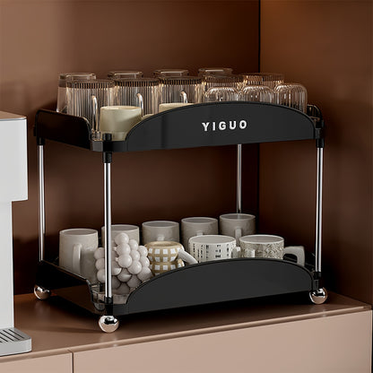 YIGUO Resin Double Tier Kitchen Organizer Rack for Cups, Mugs, Coffee Pods - Open Storage Design, Multi-Use, No Assembly Needed, Includes Desk and Countertop Display Shelf