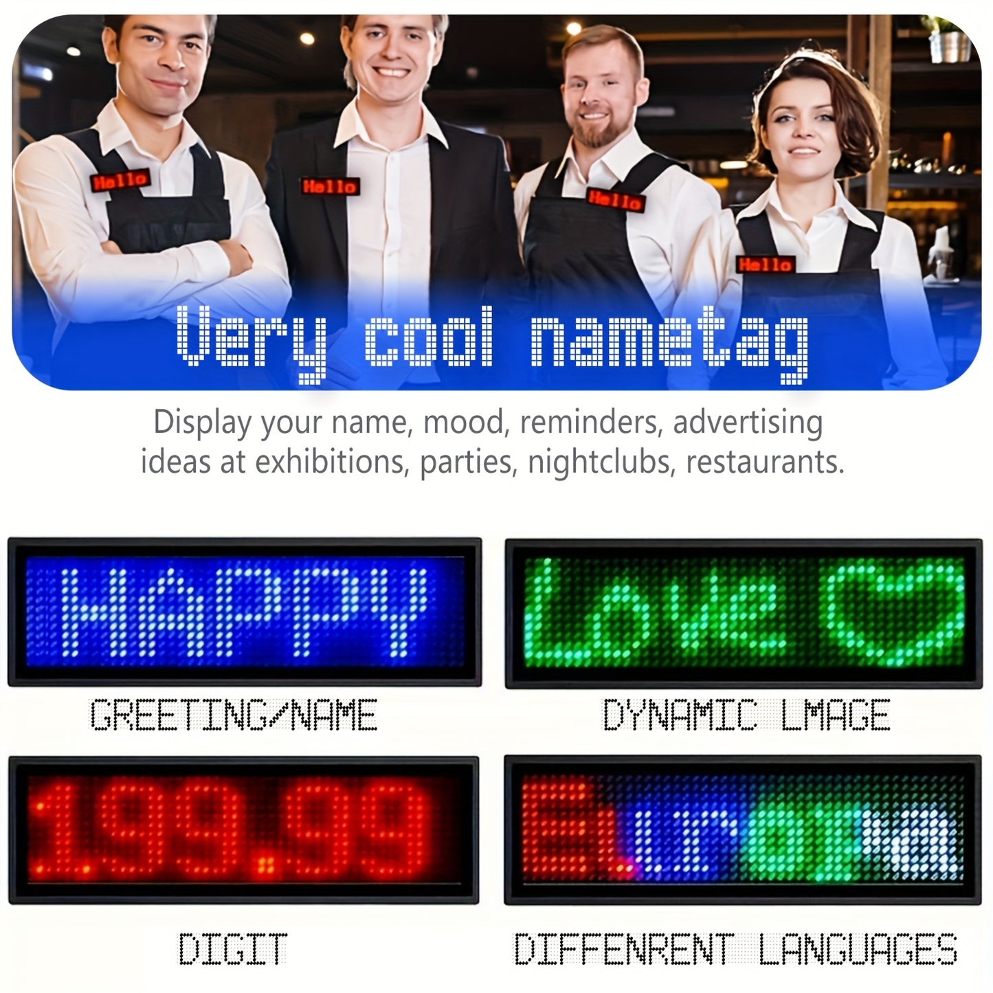 [Top Pick] Rechargeable Wireless LED Badge - 48x12 Pixel Matrix Display, App-Controlled Scrolling Text & Logos, Simple Customization for Events, Restaurants, Nightclubs - Clip & Magnet Included, Multi-Language Support, Suitable for Exhibitions, Hotels