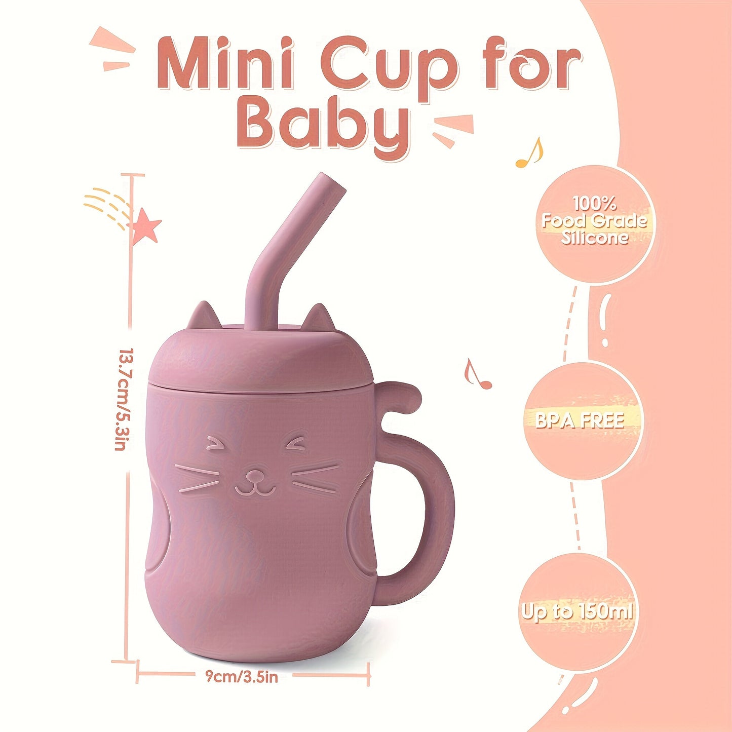 Youngsters Learning Cup - 1 Piece Soft Rubber Training Cup 6oz, Perfect for Practicing Drinking, Portable Feeding Cup with Lid & Straw (Leak Proof, Cute Stopper Included), Food Grade Silicone Cup Ideal for Beginners, Easy to Hold, Easy to Clean, BPA