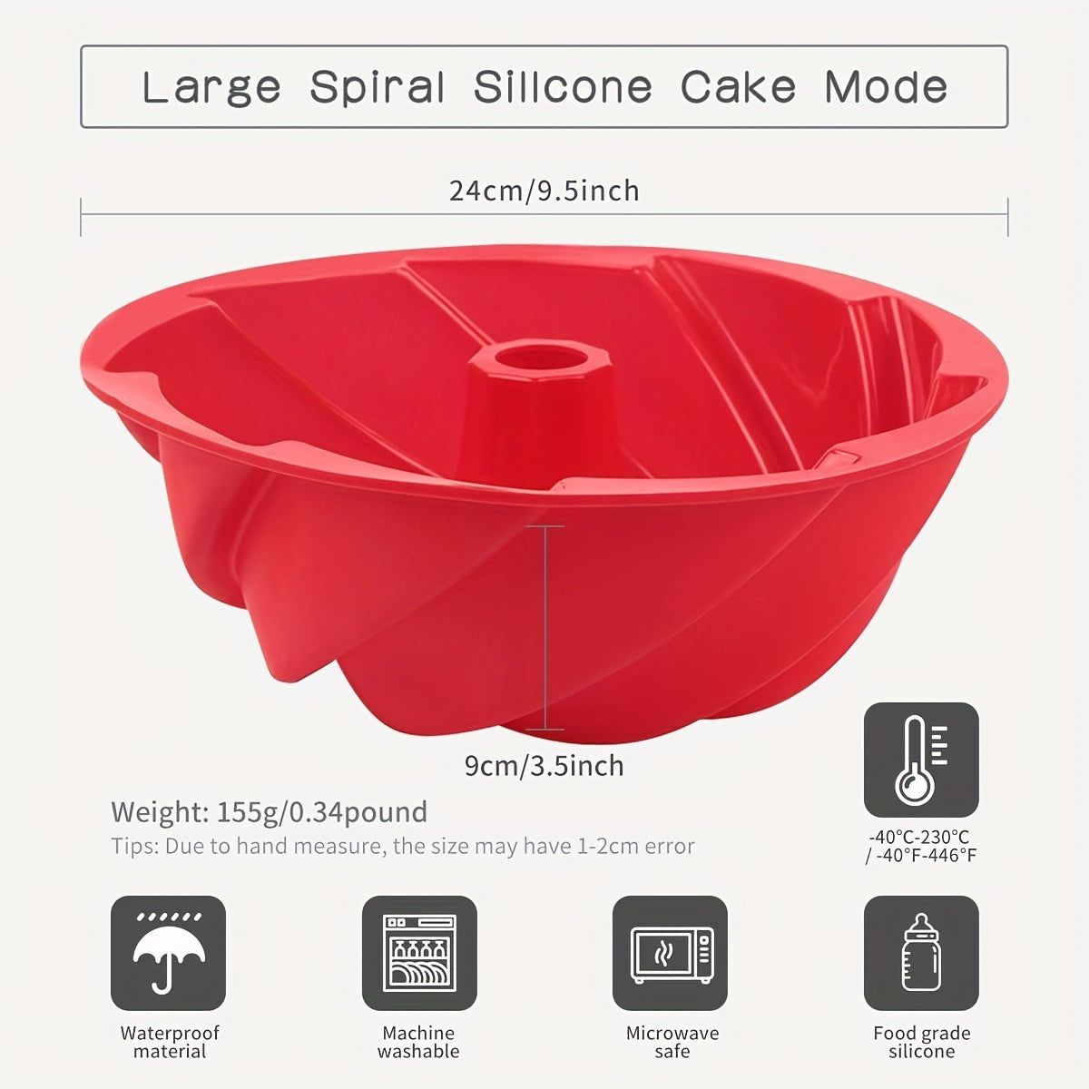 1 piece of Bunte Cake Pan (24.13cm) made of silicone for gelatinas, cakes, and breads. The nonstick pan features a spiral design, perfect for birthday parties.