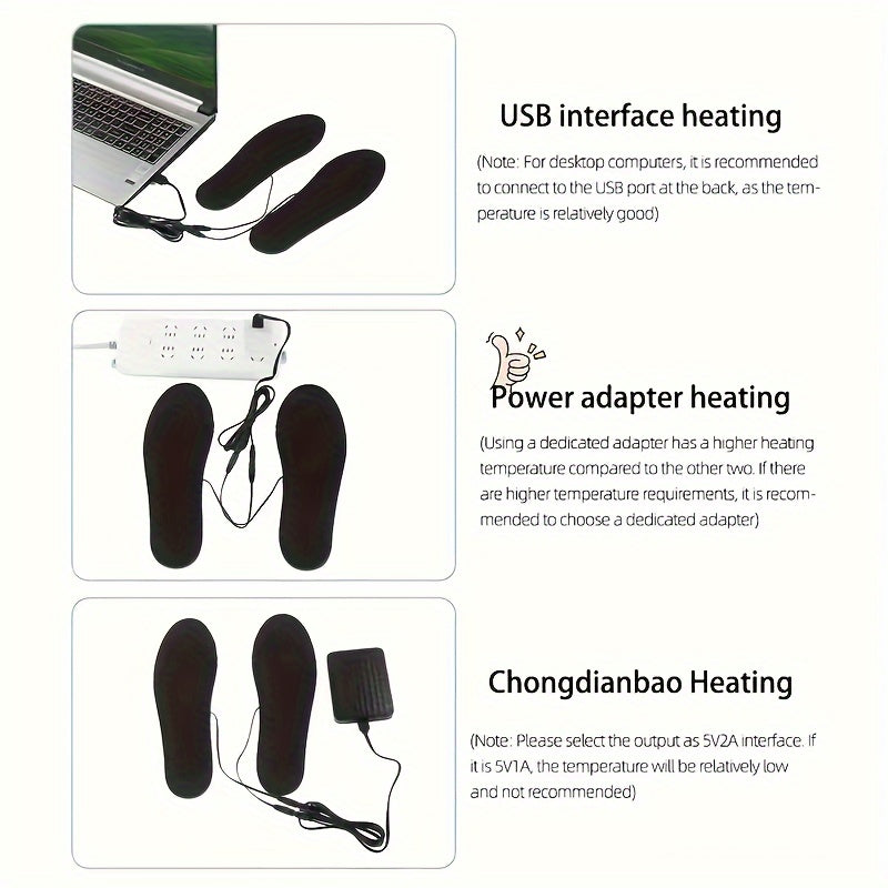 1 Pair of Electric Heating Insoles - Unisex, Washable, USB Rechargeable Shoe Inserts with Carbon Fiber Heating Element, EVA Thermal Sole for Men and Women, Adjustable Size, Durable Plastic and Non-Woven Fabric Material