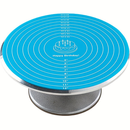 1 piece of 29.97cm Round Cake Turntable Mat made of Silicone. This multipurpose mat can be used as a Baking Mat, Scale Mat, Heat Insulation Mat, and Placemat. It is designed to be non-stick and non-slip, making it a perfect addition to your kitchen