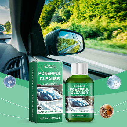 1 bottle of Homonth Powerful Glass Cleaner Concentrate, featuring a low odor citric acid formula. This liquid multipurpose cleaner is designed for glass, mirrors, and windows. It is rainproof and anti-fog, effectively removing stains and restoring