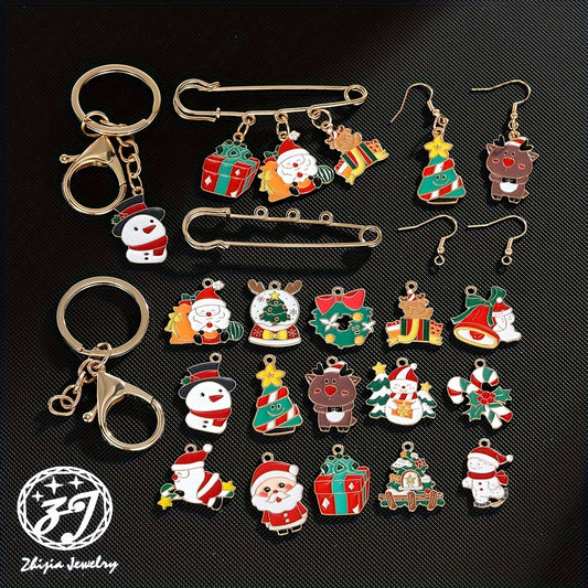 ZJ Zhijia Jewelry presents the Christmas Collection featuring a set of 90pcs cute cartoon themed alloy enamel pins and charms. Perfect for DIY craft supplies for cosplay, party decorations, keychains, earrings, and necklaces. This festive accessories kit