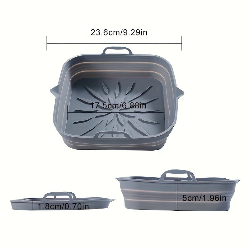 1 piece of Foldable Square Air Fryer with Baking Tray and Baking Pad made of Food Grade Silicone. Reusable and High-temperature Resistant, these Oven Accessories are perfect for enhancing your air frying experience in the kitchen.