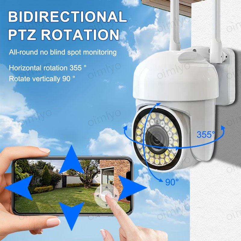 1 piece of 2MP Ultra HD WiFi Security Camera, with 2-Way Audio and Smartphone Compatibility. Features Full Color Day & Night vision, AI Humanoid Motion Detection, Pan-Tilt Tracking, and a 360° Panoramic View. The camera is also IP66 Waterproof, made of