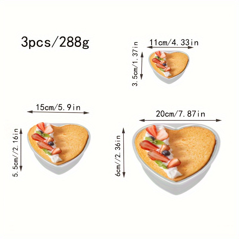 1 piece of a heart-shaped anode cake pan and 3 pieces of loose bottom cake molds. The cake pans come in sizes of 10.16cm, 15.24cm, 20.32cm, and 25.4cm with non-stick removable bottoms, perfect for baking chiffon cakes in the oven. Great for Halloween