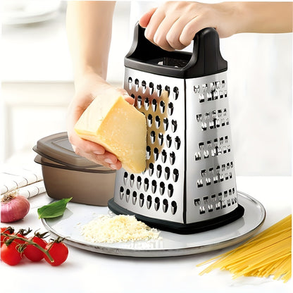 1 piece of a versatile stainless steel box grater for vegetables, cheese, ginger, garlic, and potatoes. Features a serrated shredder and slicer for various kitchen uses. A must-have kitchen tool for all your cooking needs. Perfect addition to your