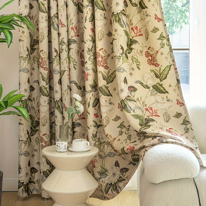 1 piece of Elegant Floral Print Curtain in American Countryside Style. Made with Blackout Fabric and featuring a Rod Pocket Design, perfect for Living Room and Bedroom. Easy to care for as it is Machine Washable and crafted from Polyester material