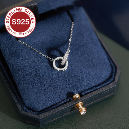 [Top Pick] Stylish 925 Sterling Silver Double Halo Necklace adorned with Cubic Zirconia, White Gold Plated - Ideal for Everyday Wear, Valentine's Day, or Mother's Day Present. Includes Anti-Tarnish Box and weighs 4g. Hypoallergenic, Clavicle Chain design