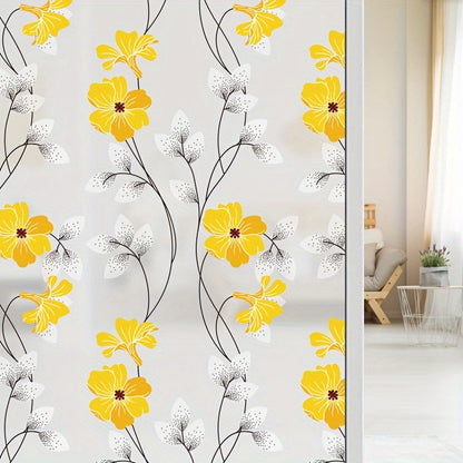 Yellow Floral Pattern Static Cling Window Film - Window Privacy Sticker for Home Decor