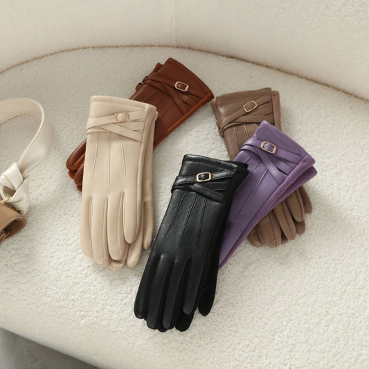 Yanxyad Women's Leather Gloves: Elegant Style with Warm Fleece Lining, Touchscreen Compatible, Suede Palm, Windproof and Waterproof. Dry Clean Only. Made of PU Leather with No Print - the Perfect Special Occasion Accessory