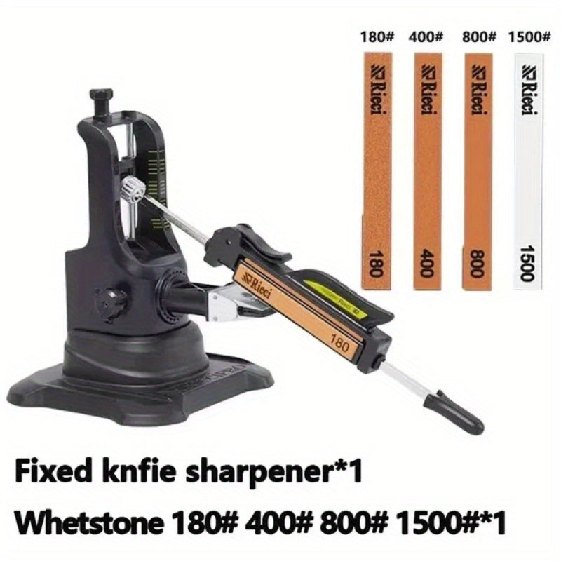 [Ruixin Pro III Professional Knife Sharpener System] The Ruixin Pro III Professional Knife Sharpener System features a durable cast iron construction and allows for manual sharpening with 4 high-quality whetstones. This non-electric chef's knife honing