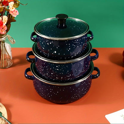 [Popular Choice] Enamel Cookware Set includes 1 versatile non-stick soup & stew pot. Easy to clean and compatible with gas stoves, making it ideal for Halloween use at home or in restaurants. This set makes a festive gift and does not require electricity