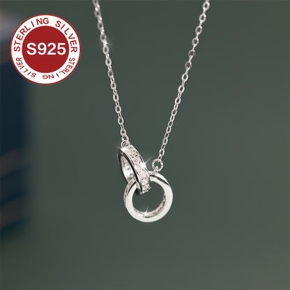 [Top Pick] Stylish 925 Sterling Silver Double Halo Necklace adorned with Cubic Zirconia, White Gold Plated - Ideal for Everyday Wear, Valentine's Day, or Mother's Day Present. Includes Anti-Tarnish Box and weighs 4g. Hypoallergenic, Clavicle Chain design