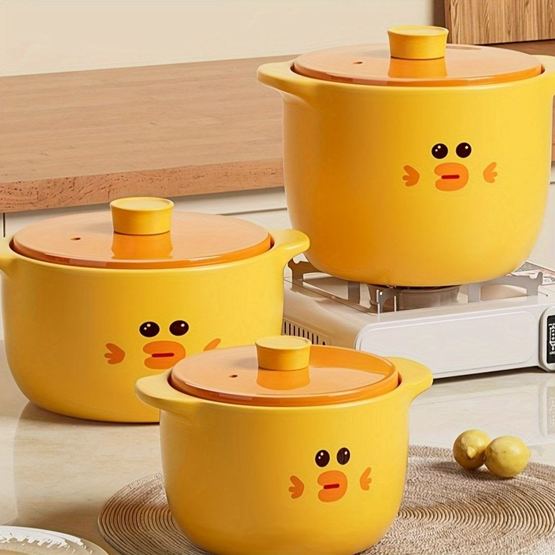 Yellow Duck Stockpot - 6 Litre Capacity, High Temperature Ceramic Pot perfect for Soups, Rice, and Slow Cooking. Versatile Non-Stick Clay Pot for Home Use, suitable for Cooker Tops, Gas Hobs, and Induction Cookware. Ideal for all your kitchen needs.