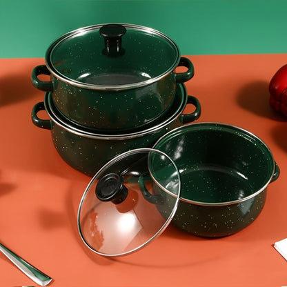 [Popular Choice] Enamel Cookware Set includes 1 versatile non-stick soup & stew pot. Easy to clean and compatible with gas stoves, making it ideal for Halloween use at home or in restaurants. This set makes a festive gift and does not require electricity