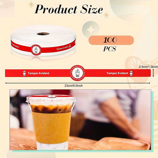 1 Pack of 100 stickers for sealing beverages, food, baked goods, and gifts. Each sticker measures 2.54*22.86cm and features security anti-tampering technology. Ideal for food delivery safety and protection. Perfect for use in restaurants, coffee shops