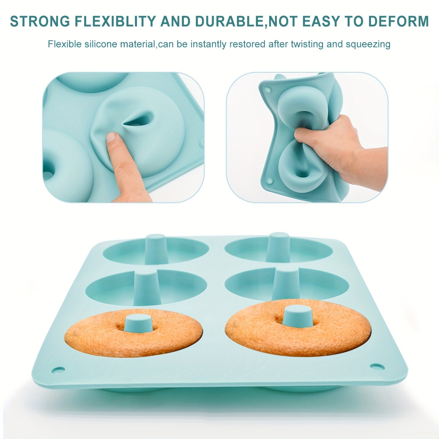 1 piece of a 6-Cavity Silicone Donut Mold for Baking, designed to withstand high temperatures. Ideal for creating large donut cakes, puddings, jellies, and chocolates. Can also be used as a DIY handmade soap, wax, or resin mold. A versatile kitchen tool