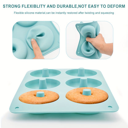 1 piece of a 6-Cavity Silicone Donut Mold for Baking, designed to withstand high temperatures. Ideal for creating large donut cakes, puddings, jellies, and chocolates. Can also be used as a DIY handmade soap, wax, or resin mold. A versatile kitchen tool