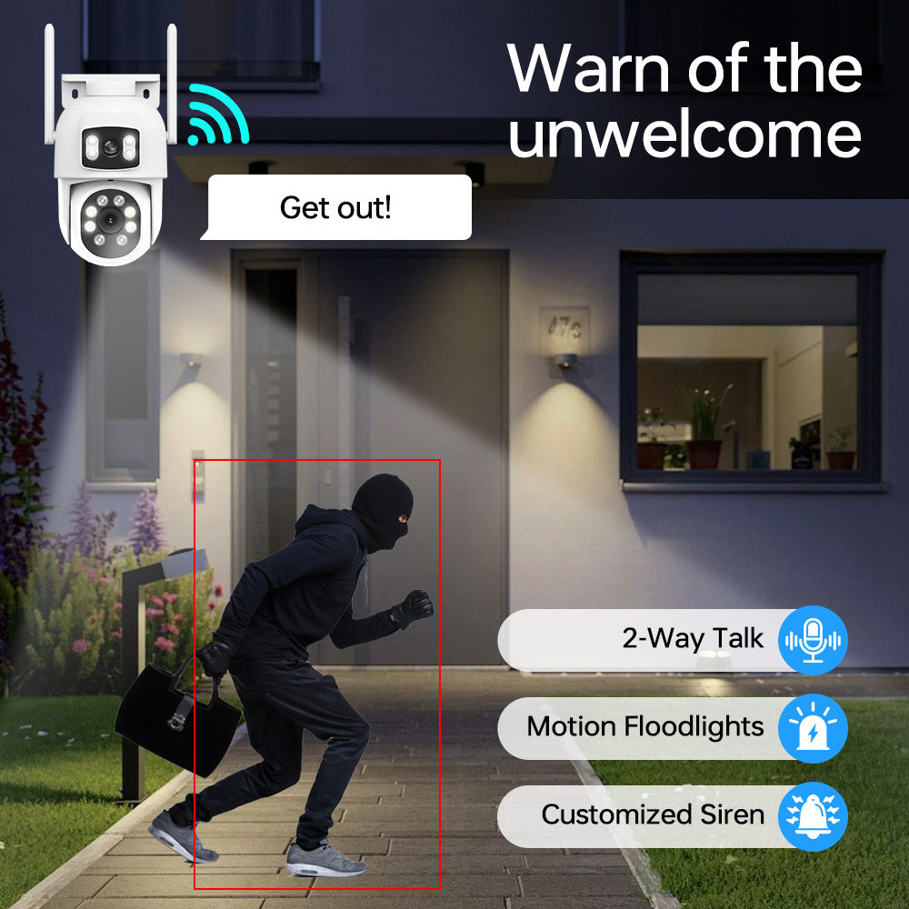 ZHXINSD Dual Lens WiFi Security Camera offers 360° View Color Night Vision, Motion Detection, Two-Way Audio, Smartphone Compatibility, USB Powered, 2.4/5G Wireless, Made of ABS Material, No Battery Needed - Ideal for Home Surveillance CCTV.