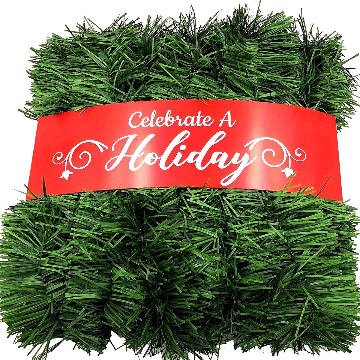 1 piece of a 15.24 meter Christmas wreath, made of artificial pine with soft green plants. Perfect for decorating holiday weddings, parties, both indoors and outdoors. Ideal for Christmas and Thanksgiving decorations.