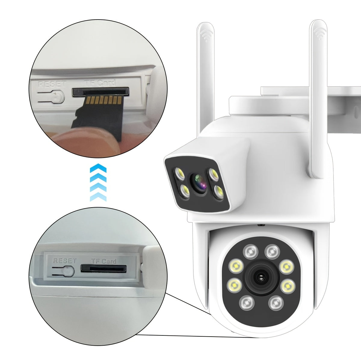 ZHXINSD WiFi Security Camera Set includes 2 cameras with dual lenses and PTZ surveillance capabilities, ideal for home security. Features include human detection, auto tracking, color night vision, two-way audio, and IP65 waterproof rating. Offers 1920p