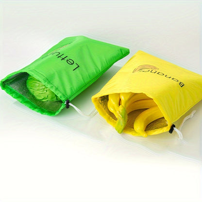 1 or 2 pieces of Yellow Banana Storage Bag and Green Vegetable Fresh-keeping Bag. These bags prevent ripening and keep fruits and vegetables fresh. They are lightweight, convenient, washable, and durable, making them essential kitchen supplies.