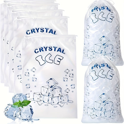 Set of 5 Reusable Crystal Ice Bags, Each Bag Holds 4.54KG, Durable and Leak-Proof Freezer Bags, BPA-Free with Drawstring, Ideal for Coolers, Home Kitchen, Restaurant Storage, and Party Use