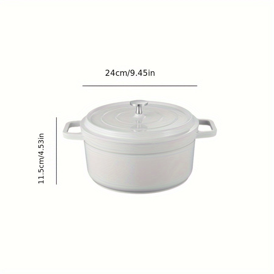 1 piece Enamel Non-Stick Pot with Lid, versatile multi-purpose pot for stewing, making soup, and cooking. Suitable for use in the oven, induction cooker, halogen and gas stove, and electric ceramic stove. Available in sizes 93 oz and 160.6 oz.