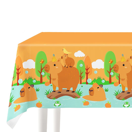 1 piece of Capybara Cartoon Plastic Tablecloth - Rectangle machine-woven, perfect for outdoor brother party supplies, and birthday party decorations. Also suitable for home decor, cute party supplies. Available in two sizes: 107.95x179.83 cm and