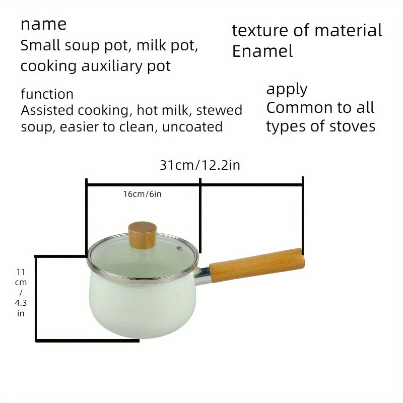 1 piece of cookware, 6-inch Enamel Saucepan, Small-capacity Soup Pot with Cover, Milk Pot, Cooking Auxiliary Pot, Broth Pot, Kitchen Pot, ideal for individual soup stewing, Easy-to-clean pot with chemical-free coating.