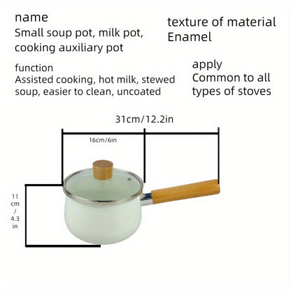 1 piece of cookware, 6-inch Enamel Saucepan, Small-capacity Soup Pot with Cover, Milk Pot, Cooking Auxiliary Pot, Broth Pot, Kitchen Pot, ideal for individual soup stewing, Easy-to-clean pot with chemical-free coating.