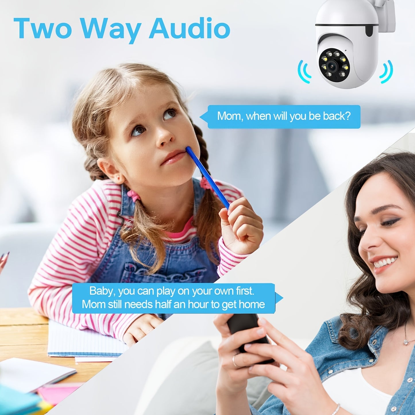 1 piece of a 3MP HD Wireless Security Camera with Pan-Tilt feature (355° Pan and 90° Tilt), 1440p Resolution, Full Color Night Vision, Two-Way Audio, Humanoid Detection, App Alarm, USB Powered, Wi-Fi Enabled, made of ABS Material. This is an Indoor