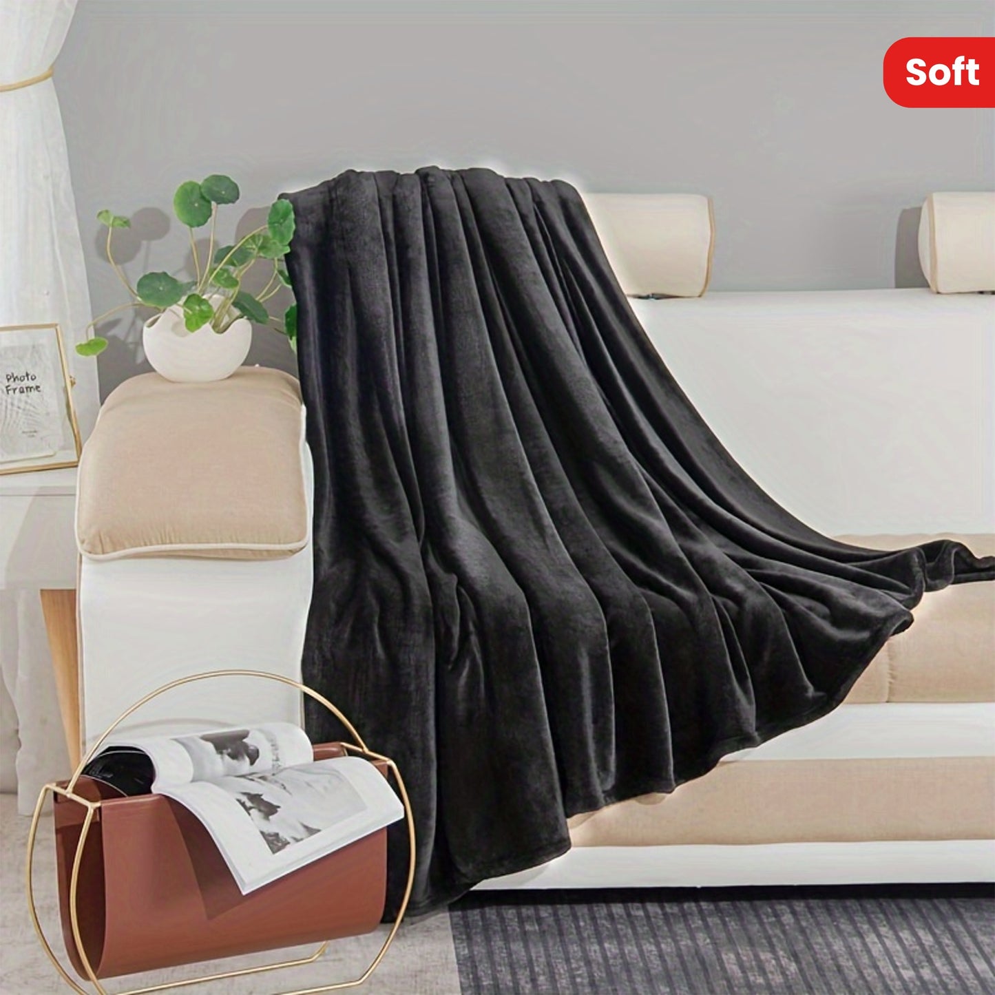 - Multifunctional 1pc Black Solid Soft Fleece Blanket for Office, Travel, Leisure, Business Trip, Cover, Shawl, and Gift, Suitable for All Seasons.