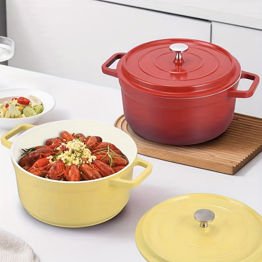 1 piece Enamel Non-Stick Pot with Lid, versatile multi-purpose pot for stewing, making soup, and cooking. Suitable for use in the oven, induction cooker, halogen and gas stove, and electric ceramic stove. Available in sizes 93 oz and 160.6 oz.