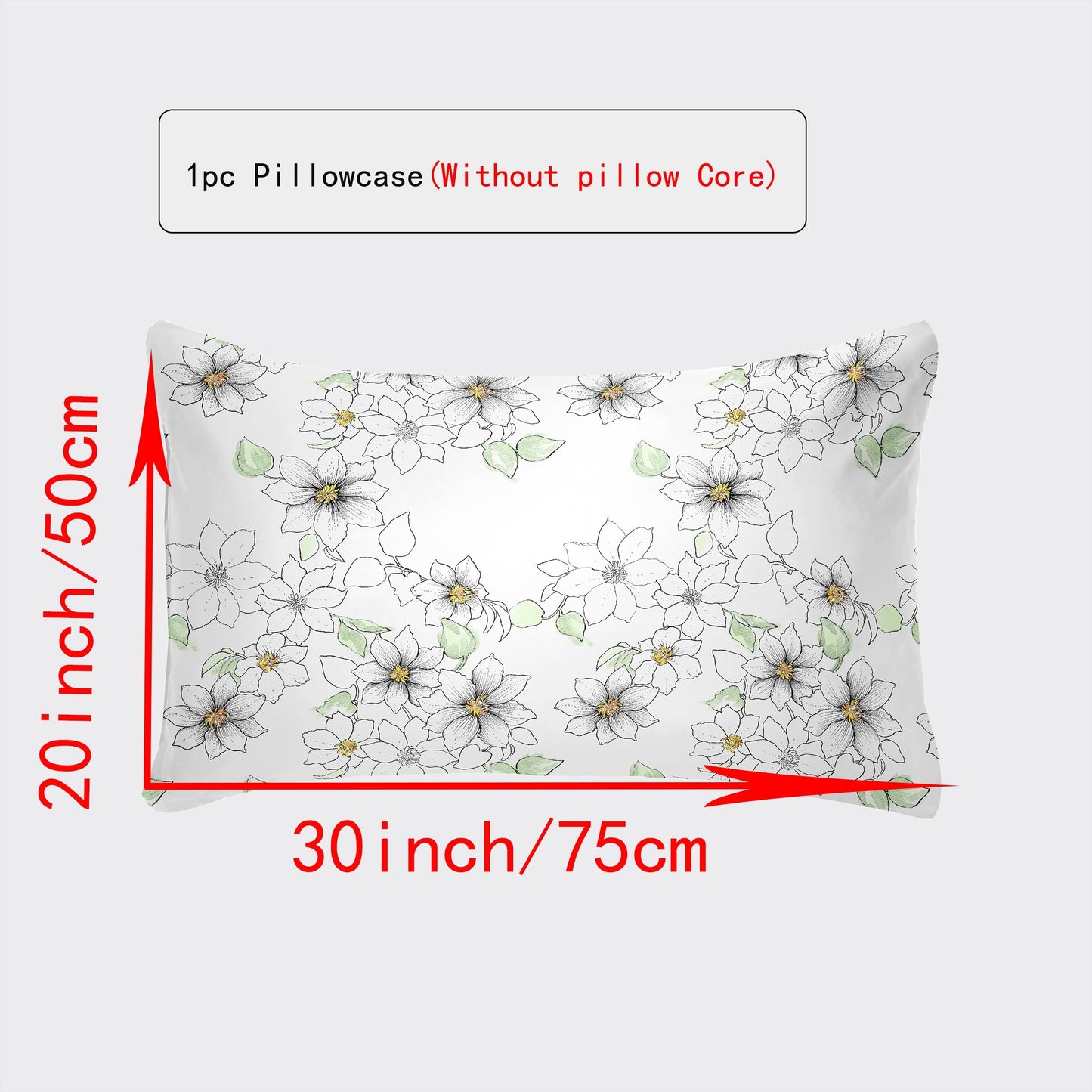 [Top Pick] Luxuriously Soft & Breathable Pillowcase - Featuring Envelope Closure and Multiple Size Options (30x50, 51x66, 50x75) - Stylish Floral & Botanical Patterns in White, Silver, Red, Purple, Grey, Pink, Lucky Clover, Maple Leaf, and Green Plants -