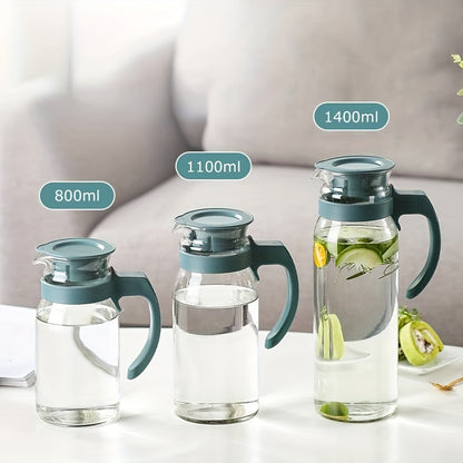 [Best-Selling] Stylish Large Glass Water Jug with Handle - Available in 800/1100/1400ml, Perfect for Cold Drinks, High-Temperature Resistant for Home Use and Kitchen Storage|Unique Handle Design|Made with Durable Borosilicate Glass